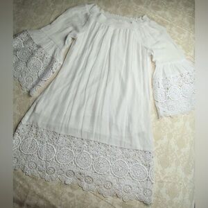 Azucar White Bell Sleeve Lace Dress – Size M Boho Cottagecore